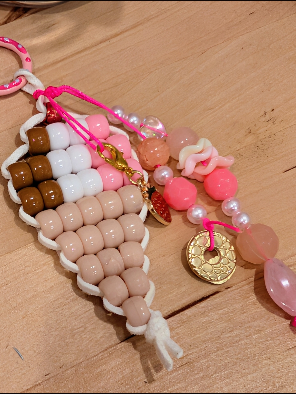 Pink Ice Cream Beaded Keychain Charm - Picture 3 of 5
